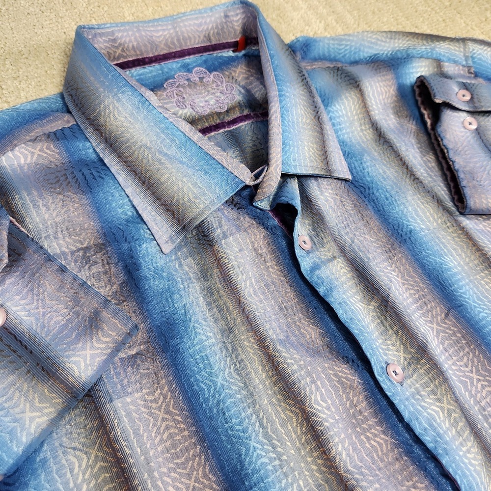 Luchiano Visconti Shirt Men 4XL Jacquard Metallic Stripe Button Up Stretch Party
